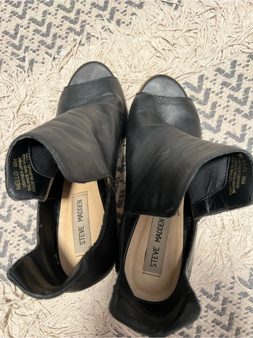 Steve Madden Black Leather Stacked Heel Ankle Booties